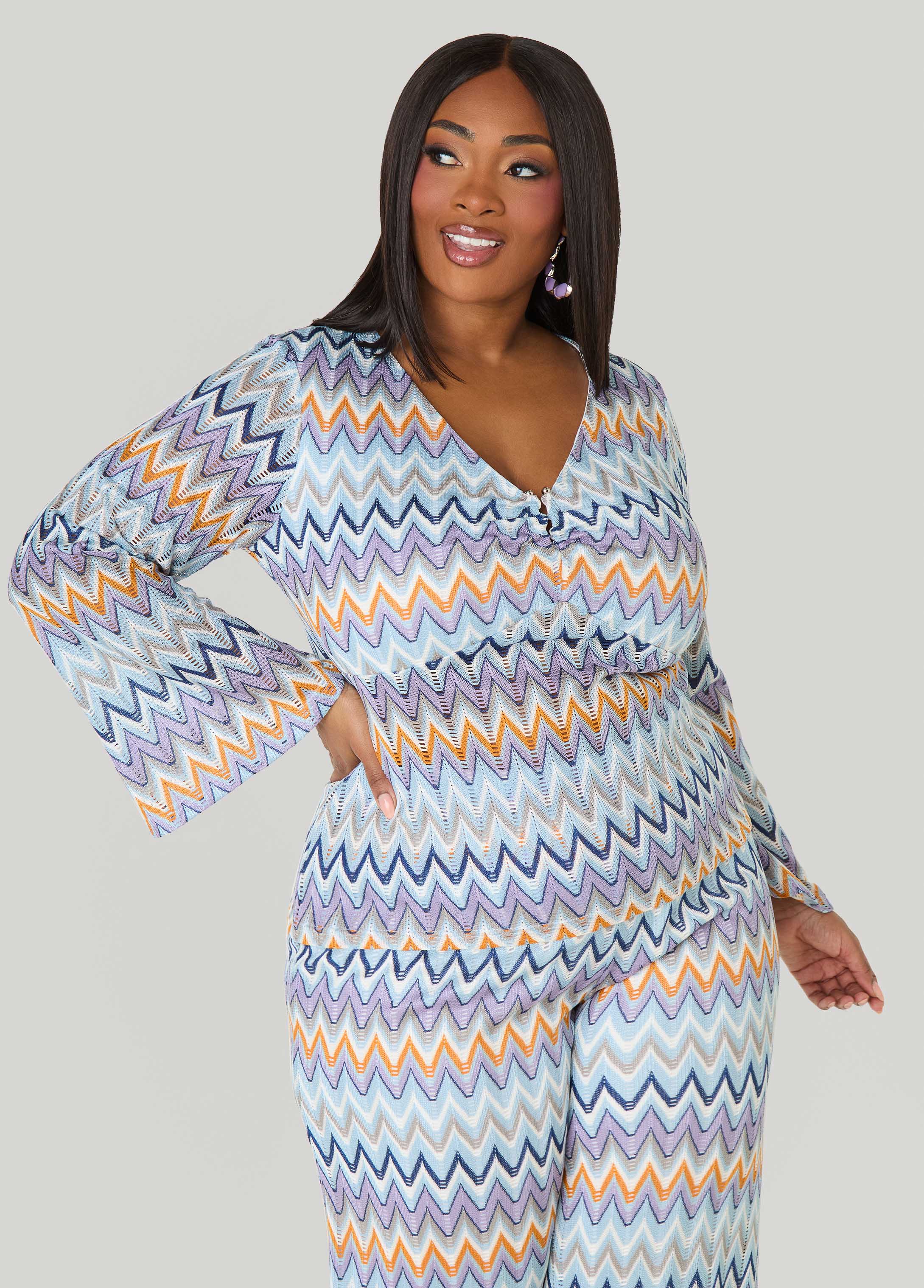 U Ring Chevron Knit Top - Image 2
