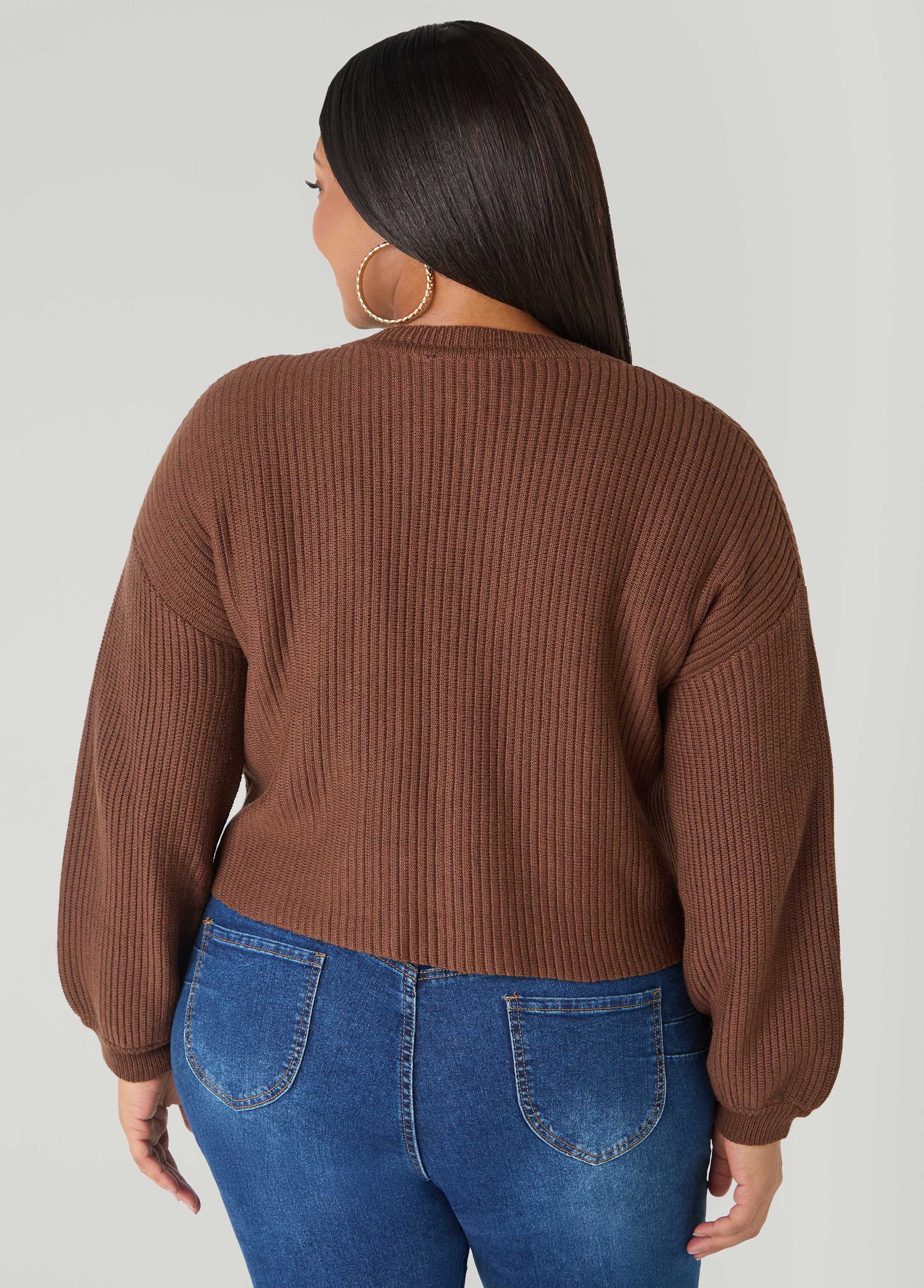 Cropped Ribbed Knit Sweater - Image 2