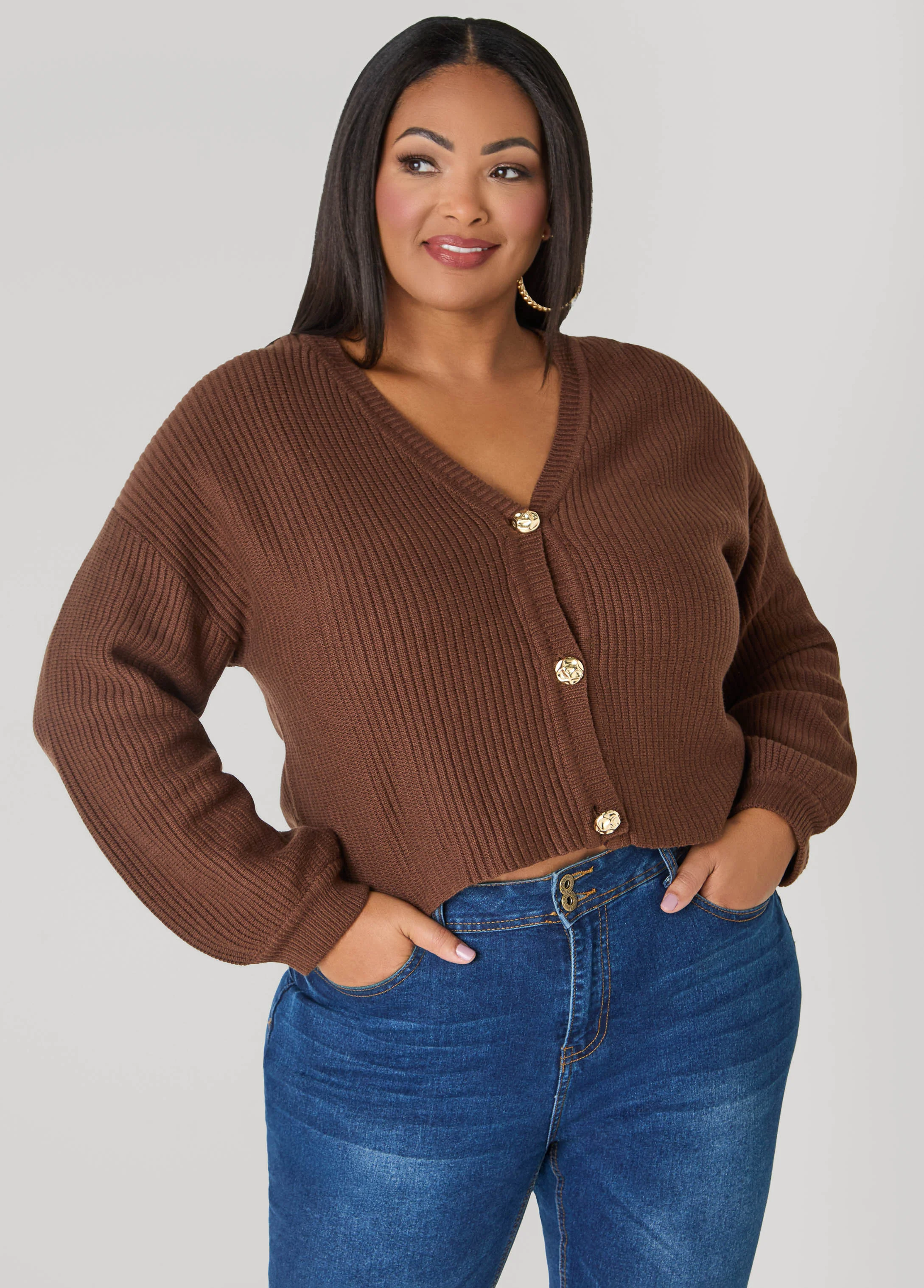 Cropped Ribbed Knit Sweater - Image 3