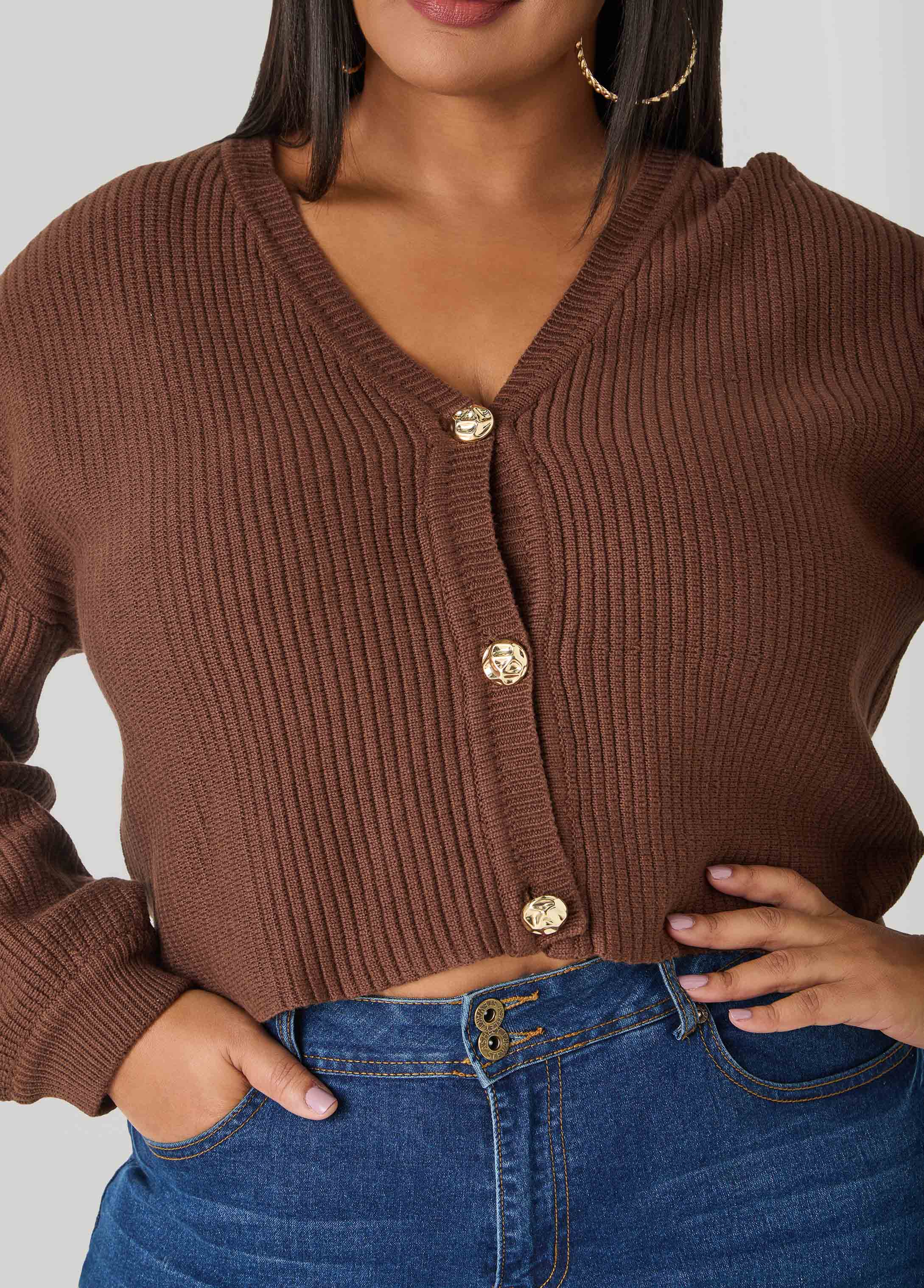 Cropped Ribbed Knit Sweater - Image 5