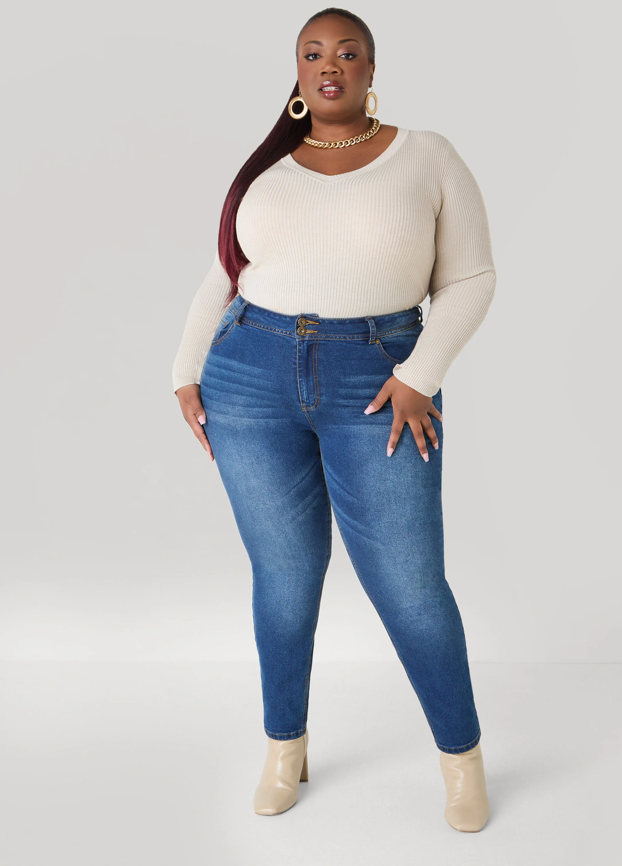 Ribbed Knit V Neck Sweater - Image 10