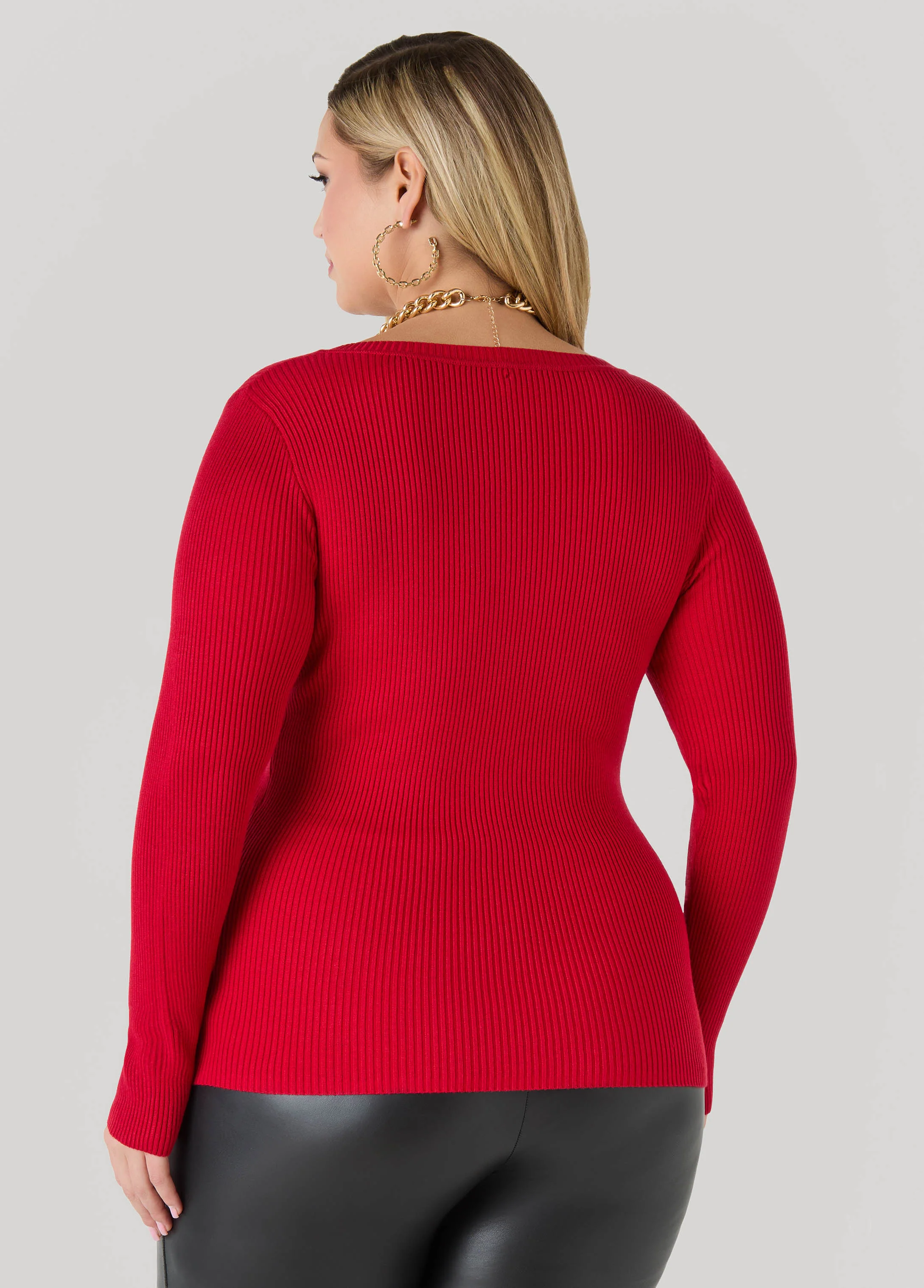 Ribbed Knit V Neck Sweater - Image 12