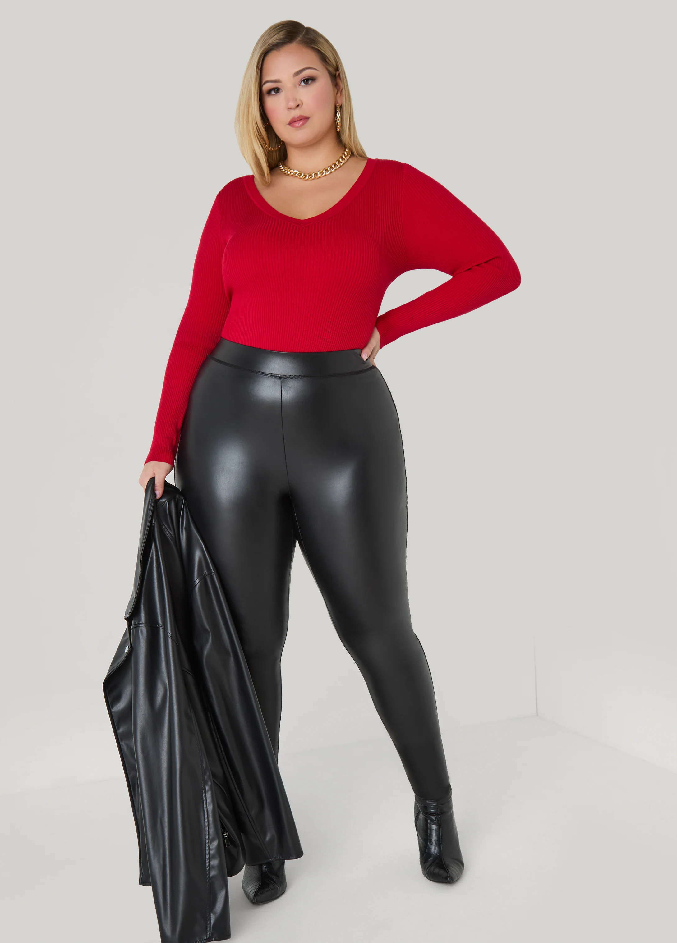 Ribbed Knit V Neck Sweater - Image 13
