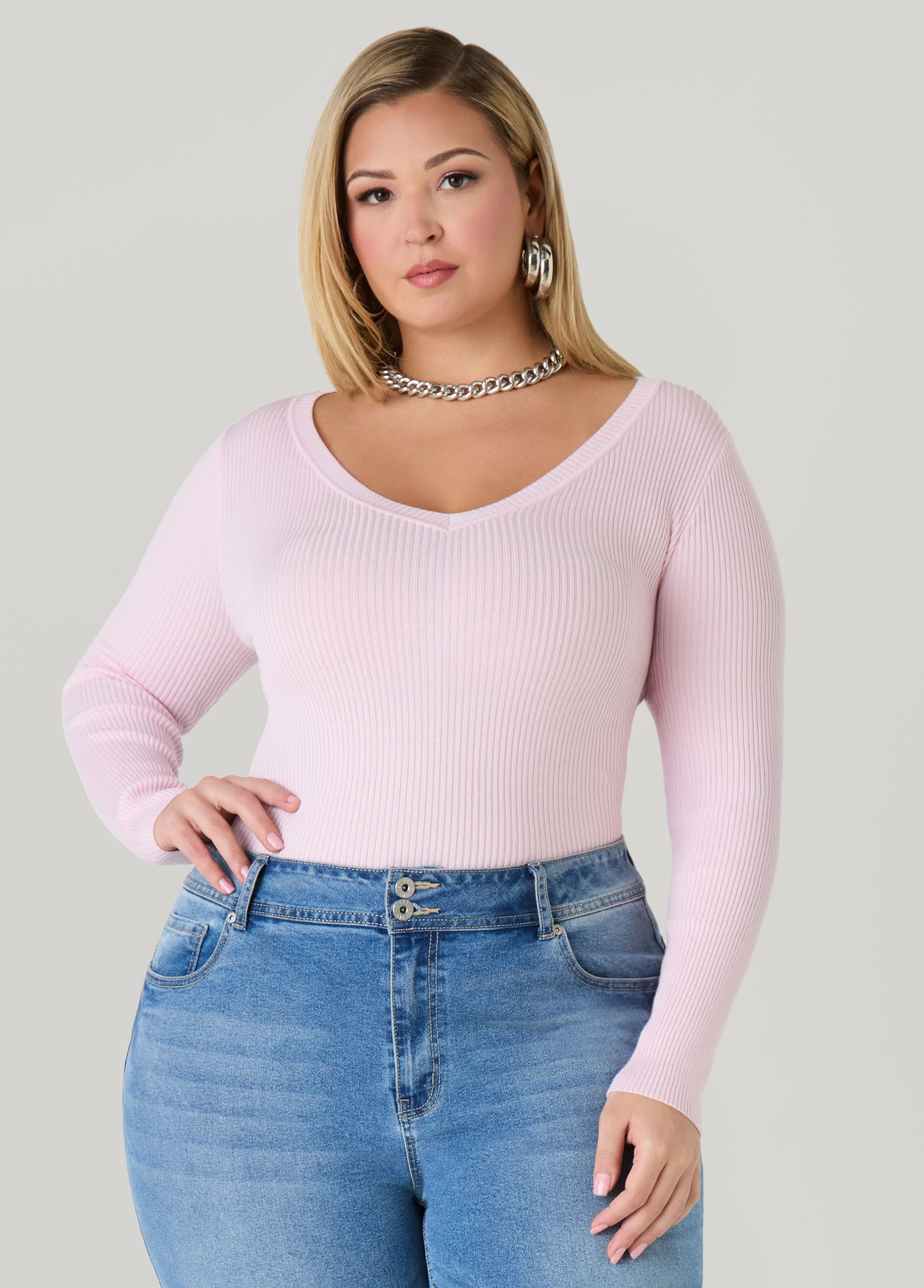 Ribbed Knit V Neck Sweater - Image 14