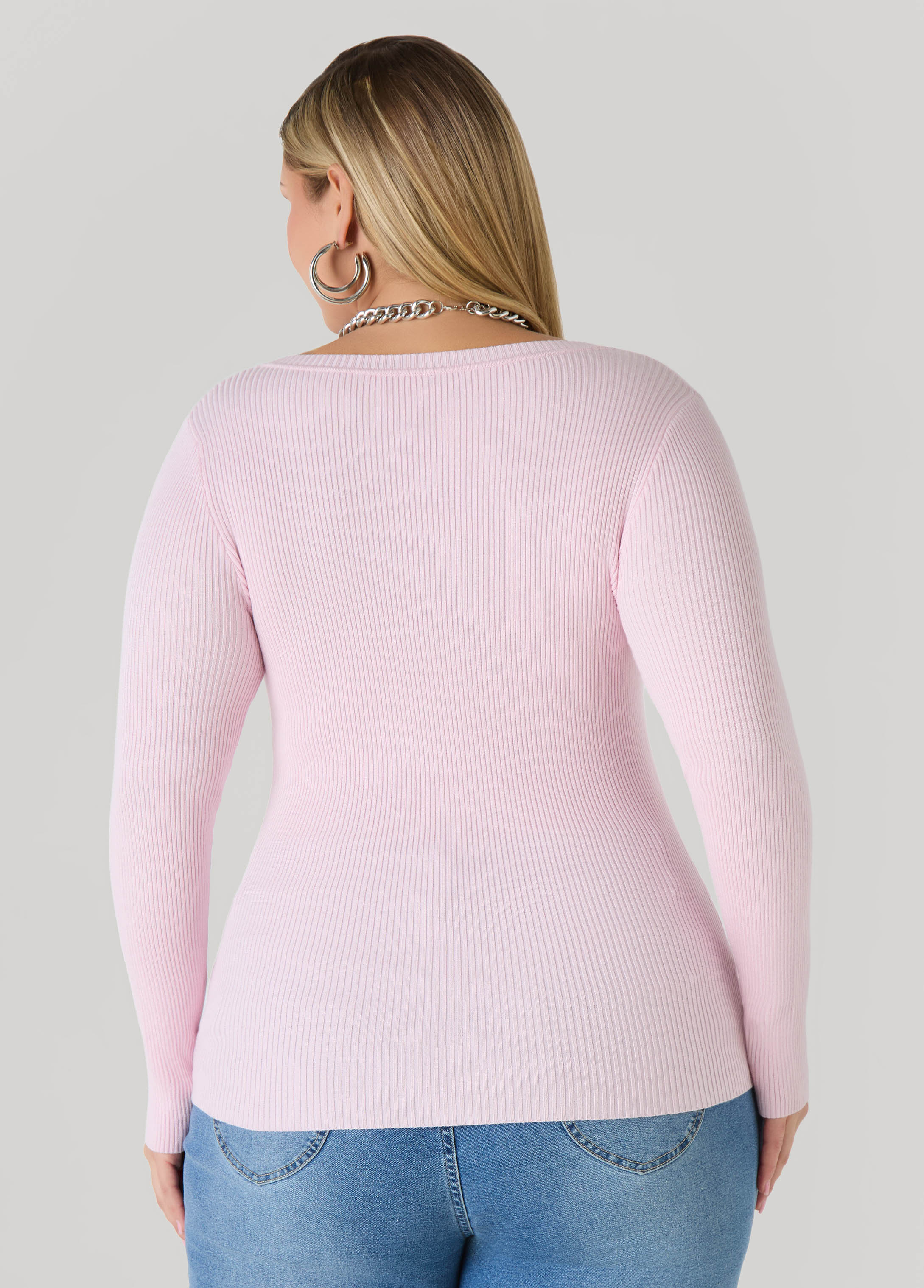Ribbed Knit V Neck Sweater - Image 15