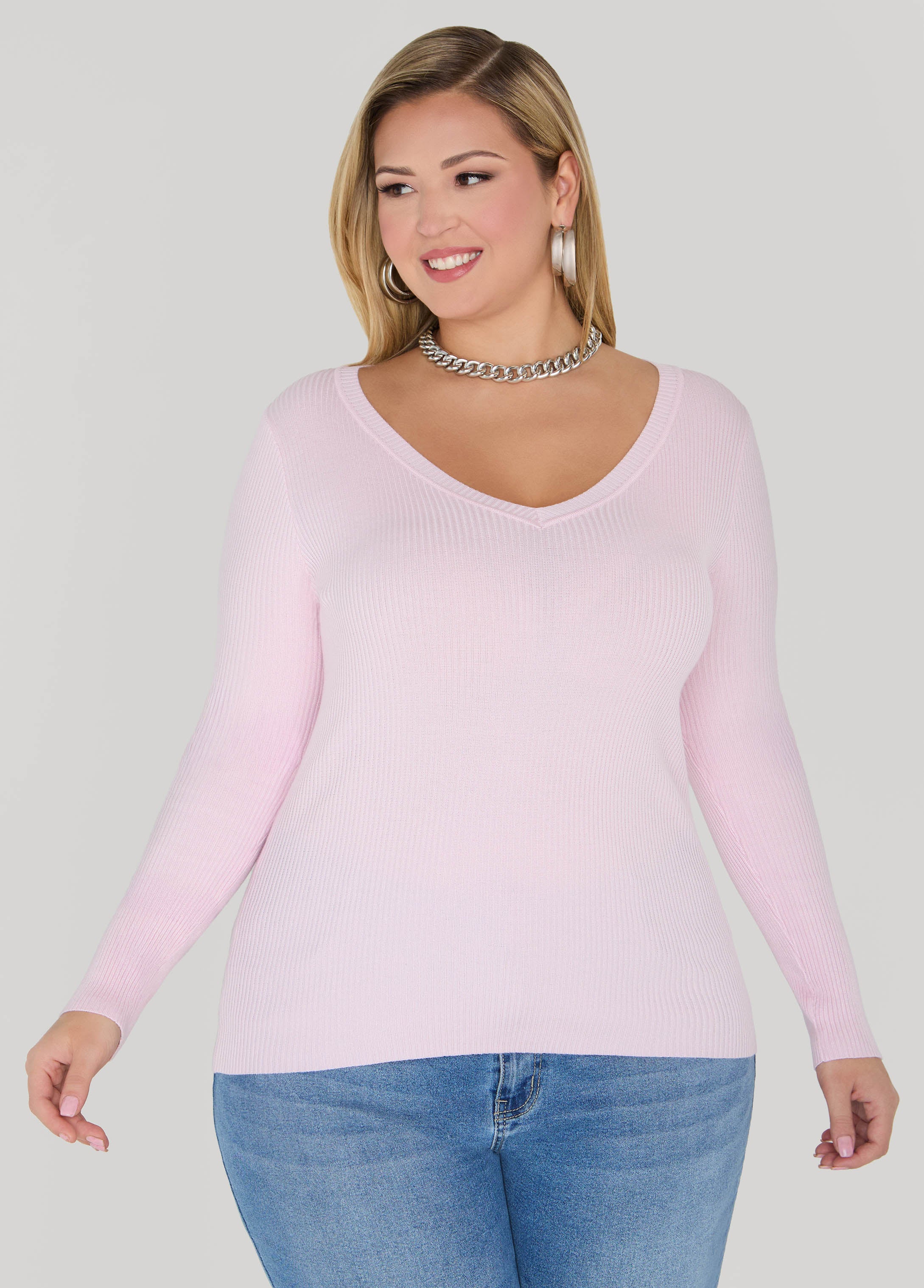 Ribbed Knit V Neck Sweater - Image 17