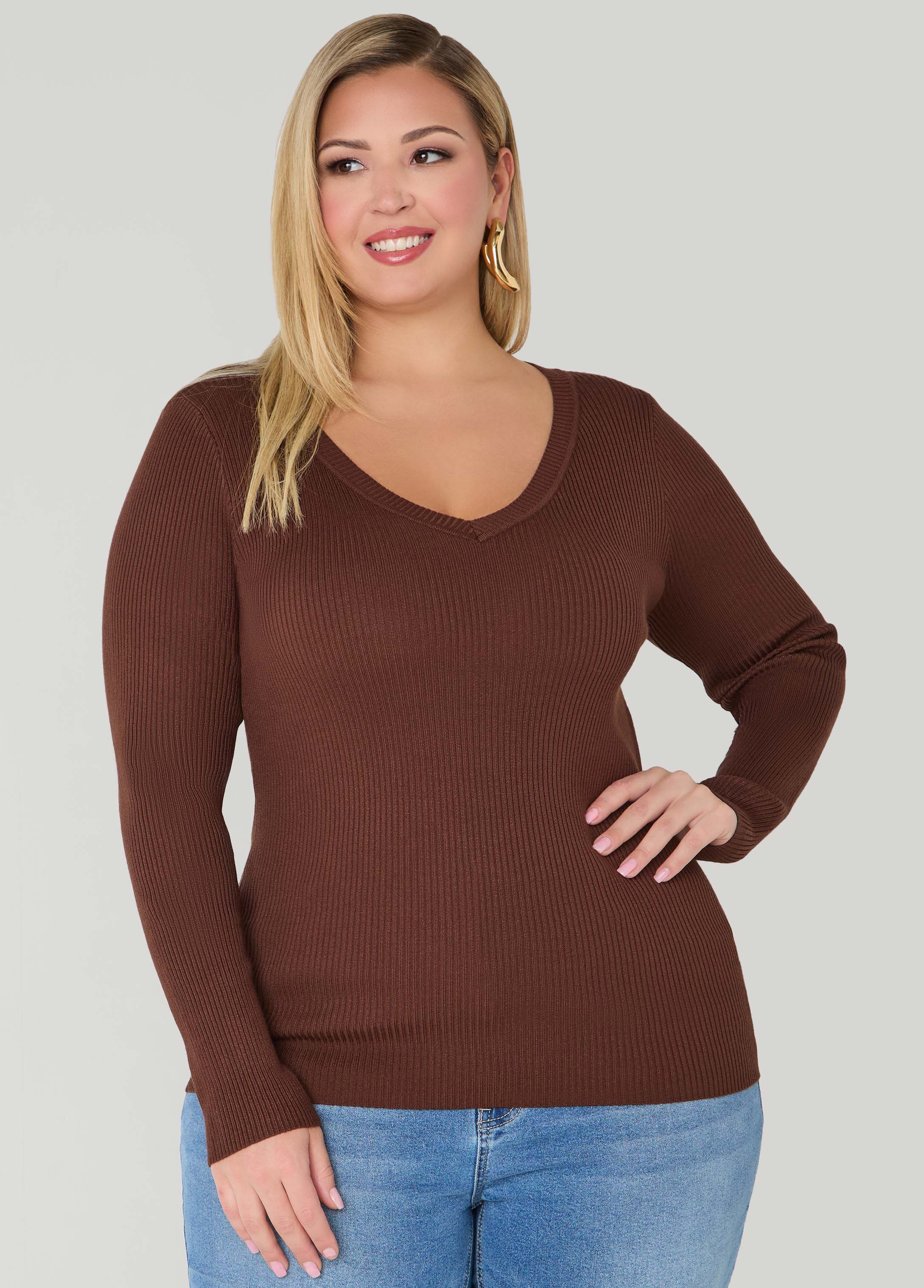 Ribbed Knit V Neck Sweater - Image 18
