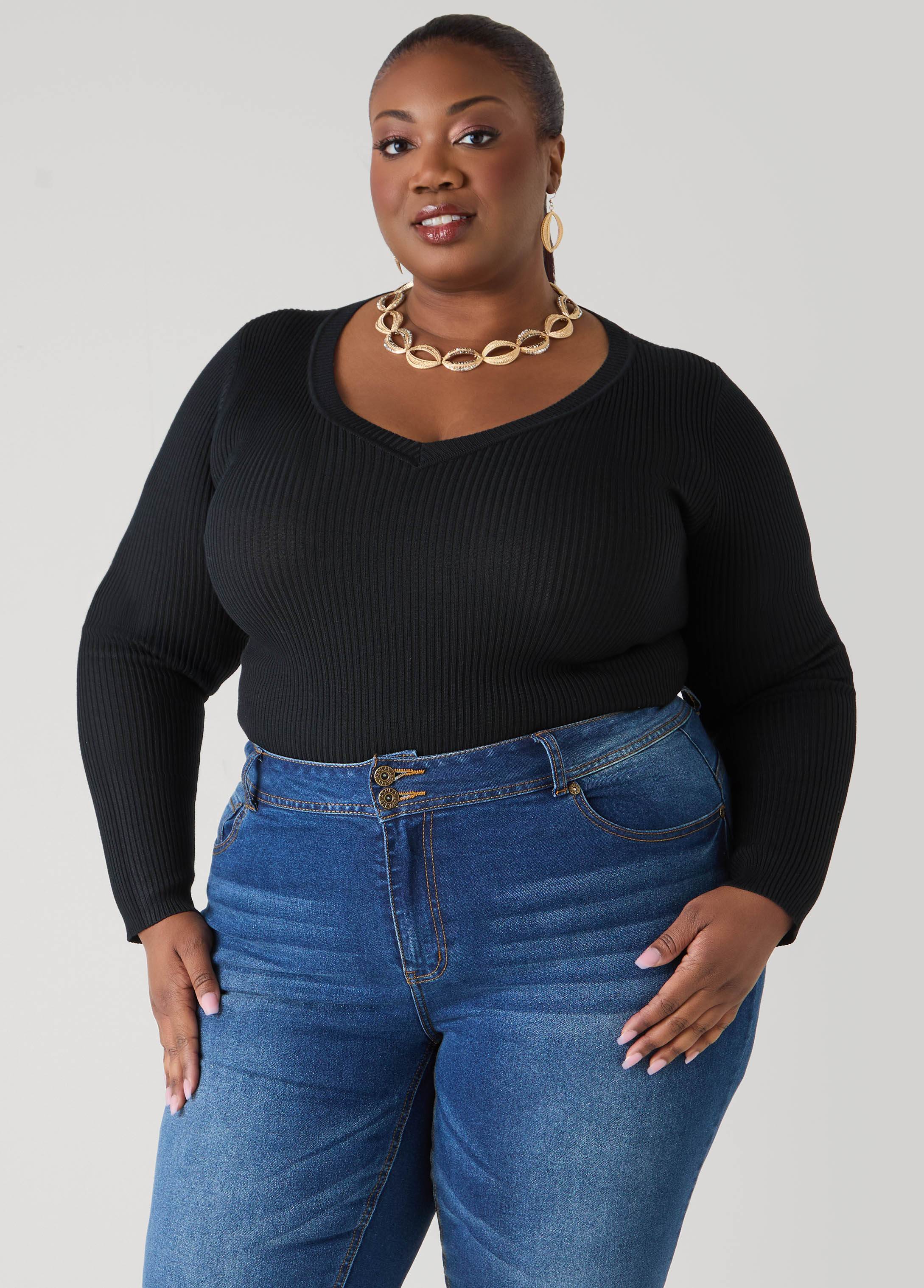 Ribbed Knit V Neck Sweater - Image 4