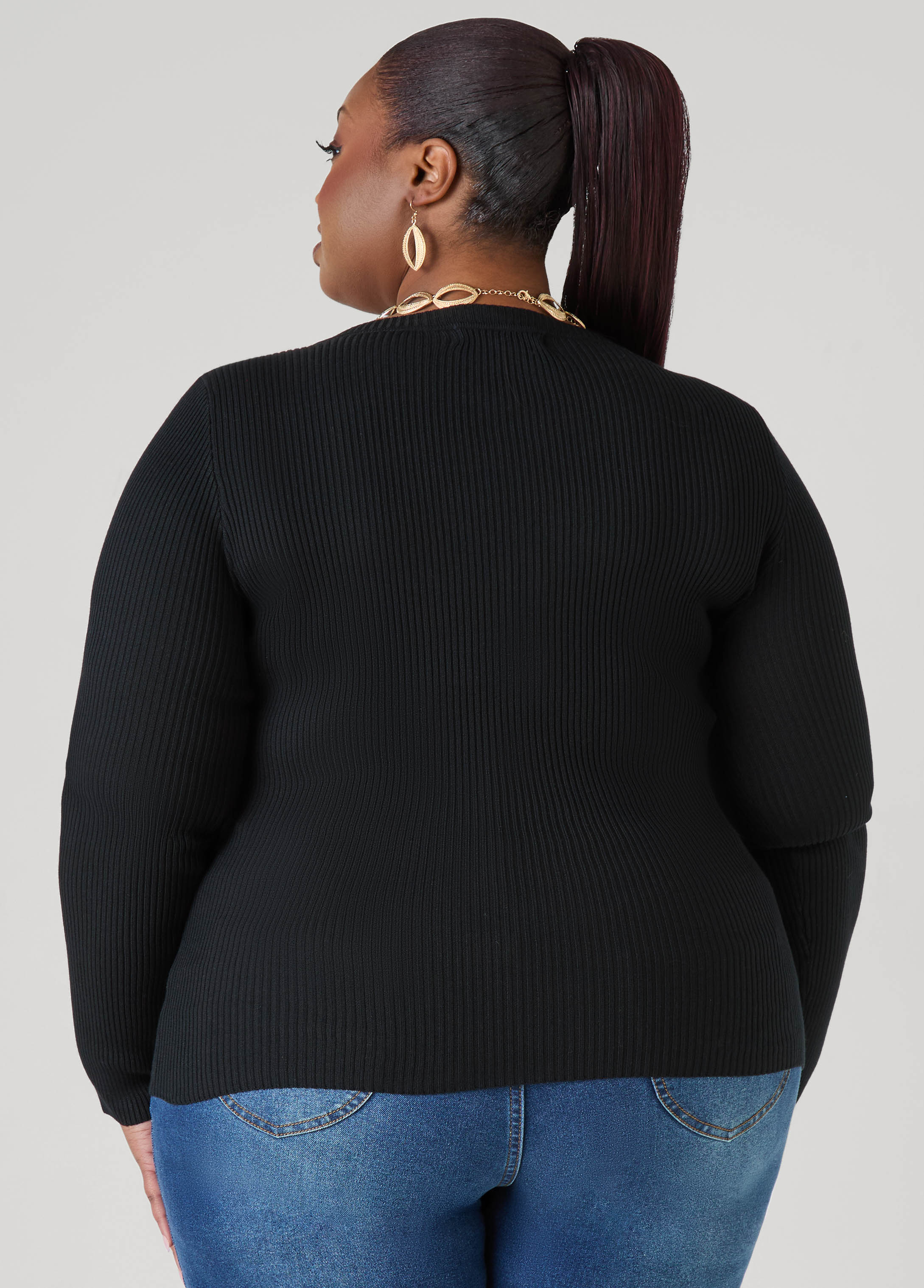 Ribbed Knit V Neck Sweater - Image 5