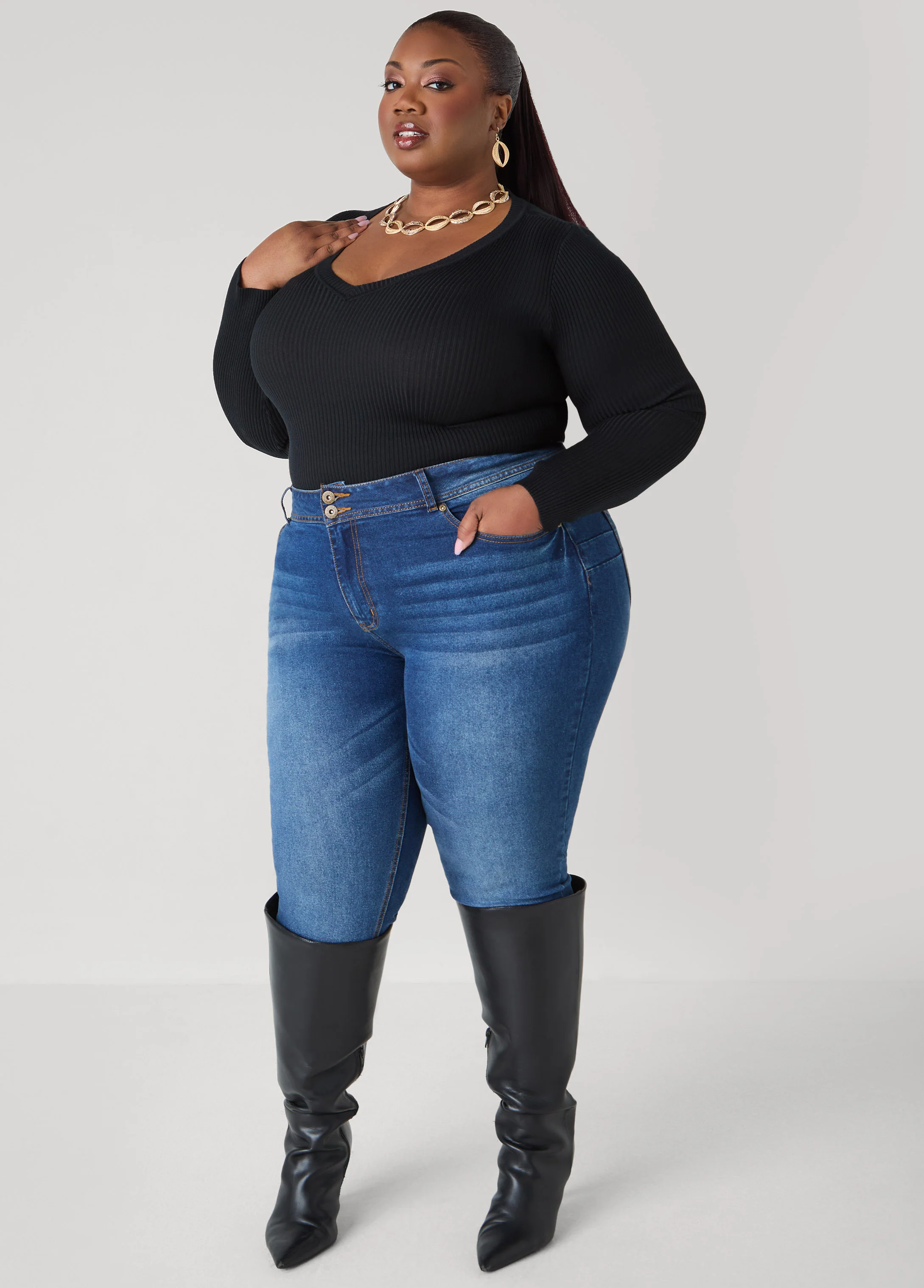 Ribbed Knit V Neck Sweater - Image 6