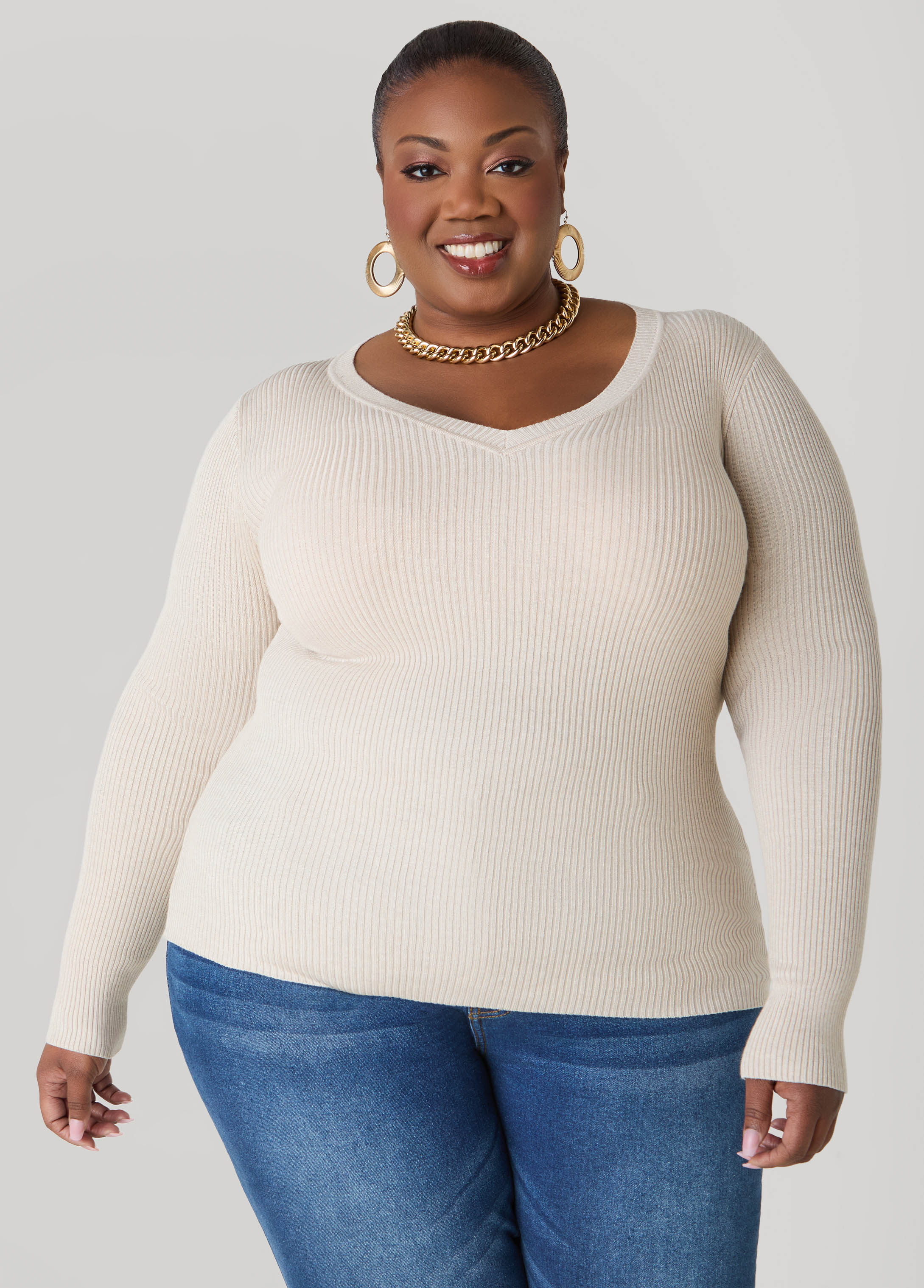 Ribbed Knit V Neck Sweater - Image 8