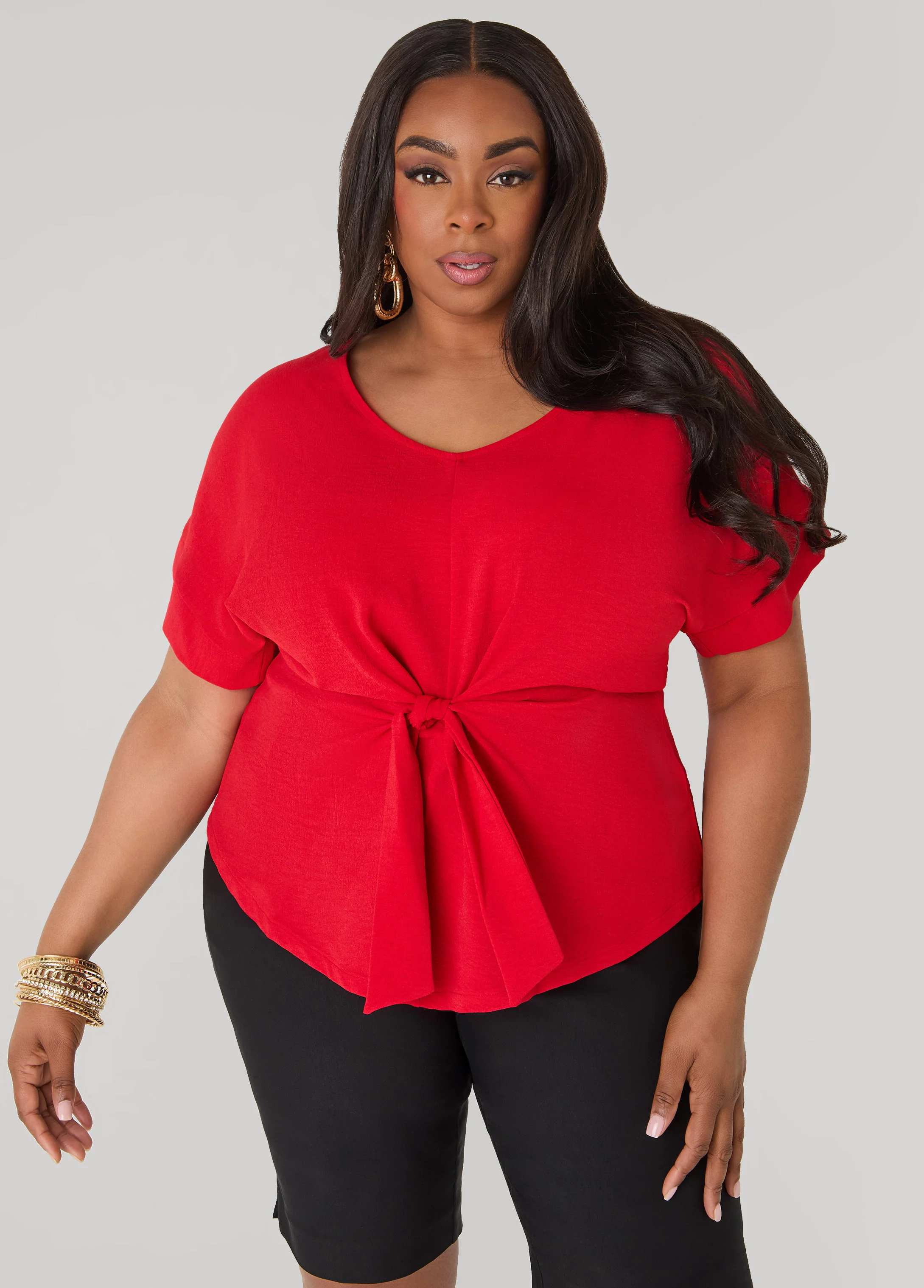 Tie Front V Neck Top - Image 18