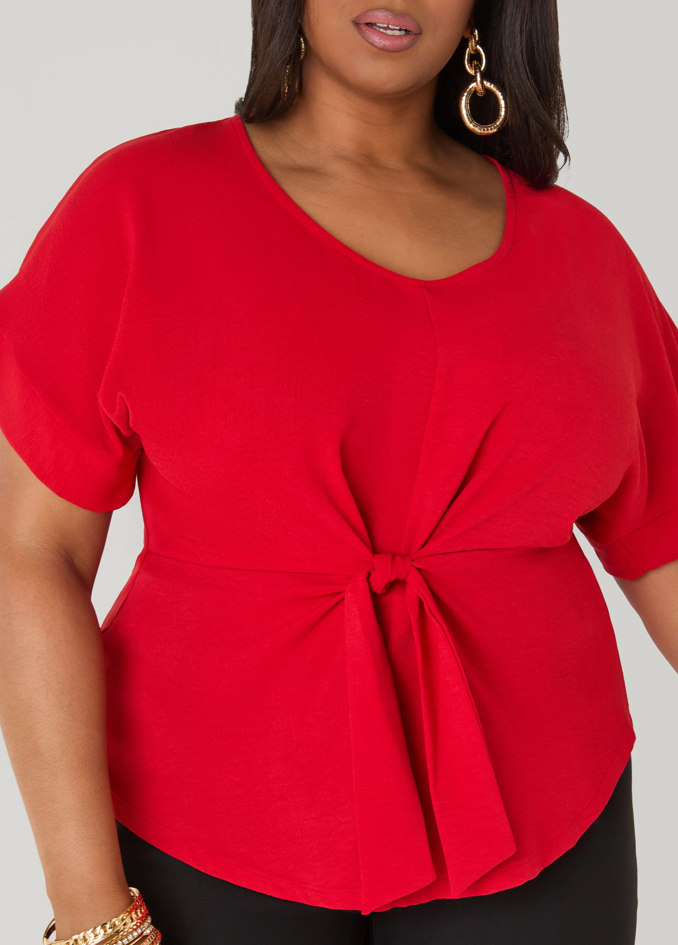 Tie Front V Neck Top - Image 21