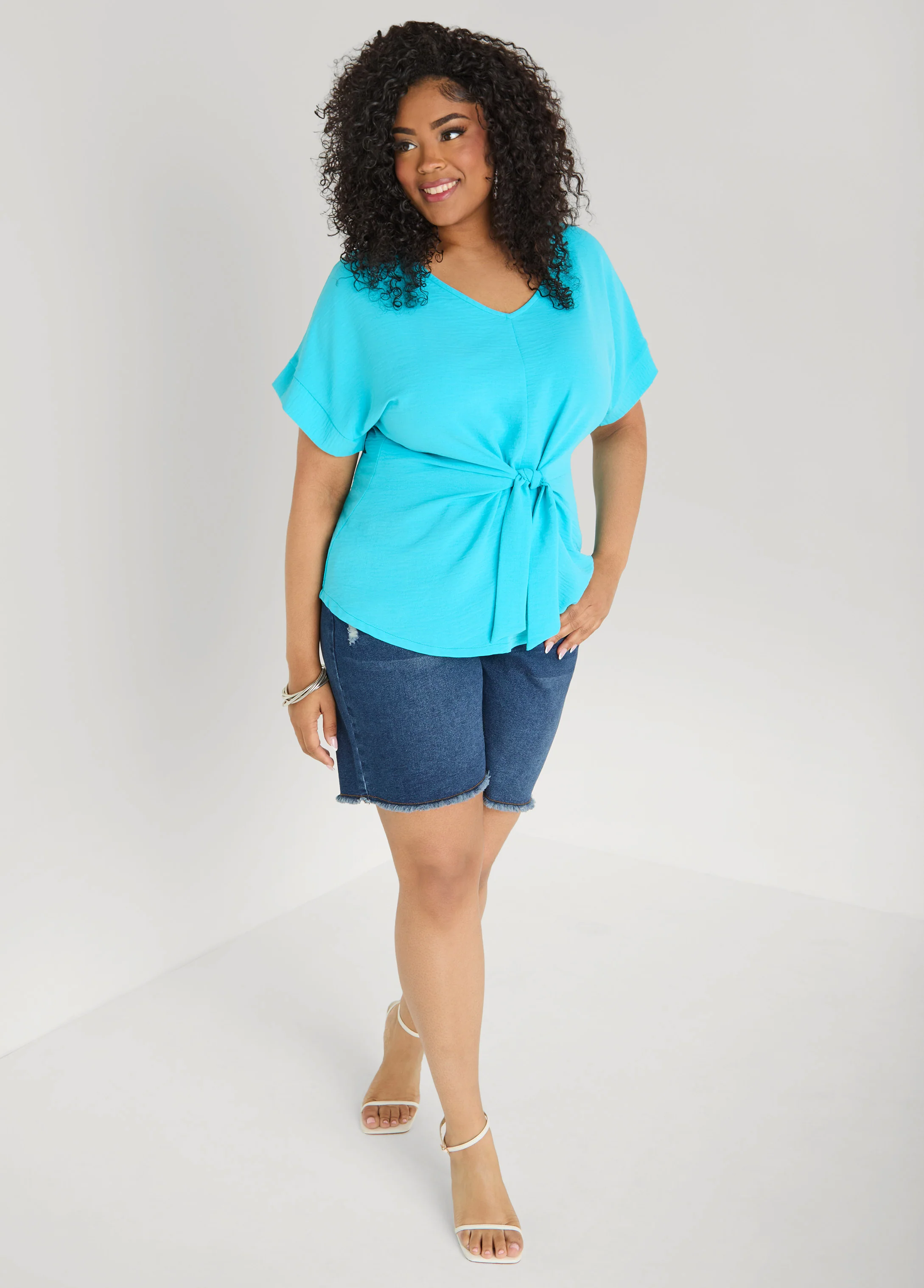 Tie Front V Neck Top - Image 3