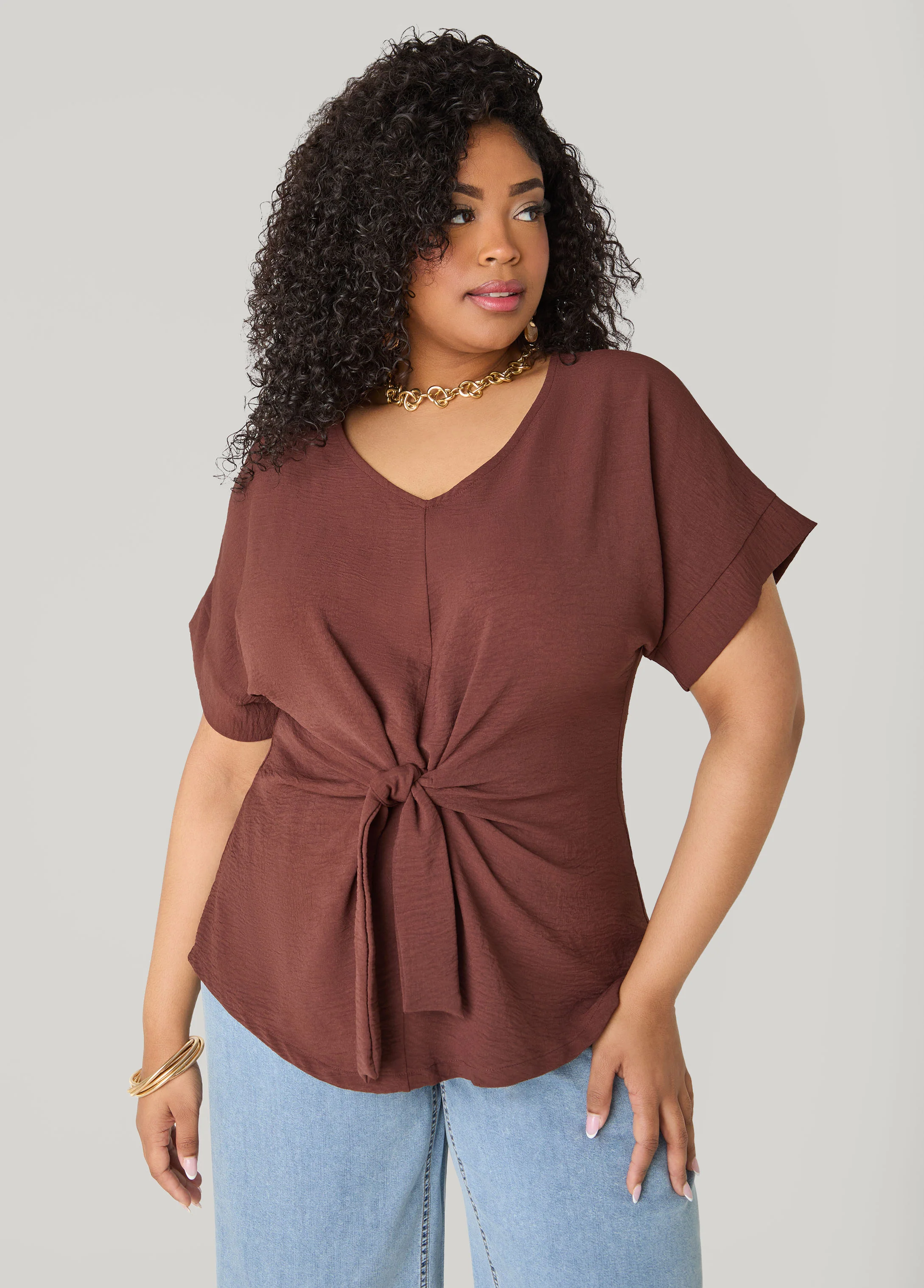 Tie Front V Neck Top - Image 5
