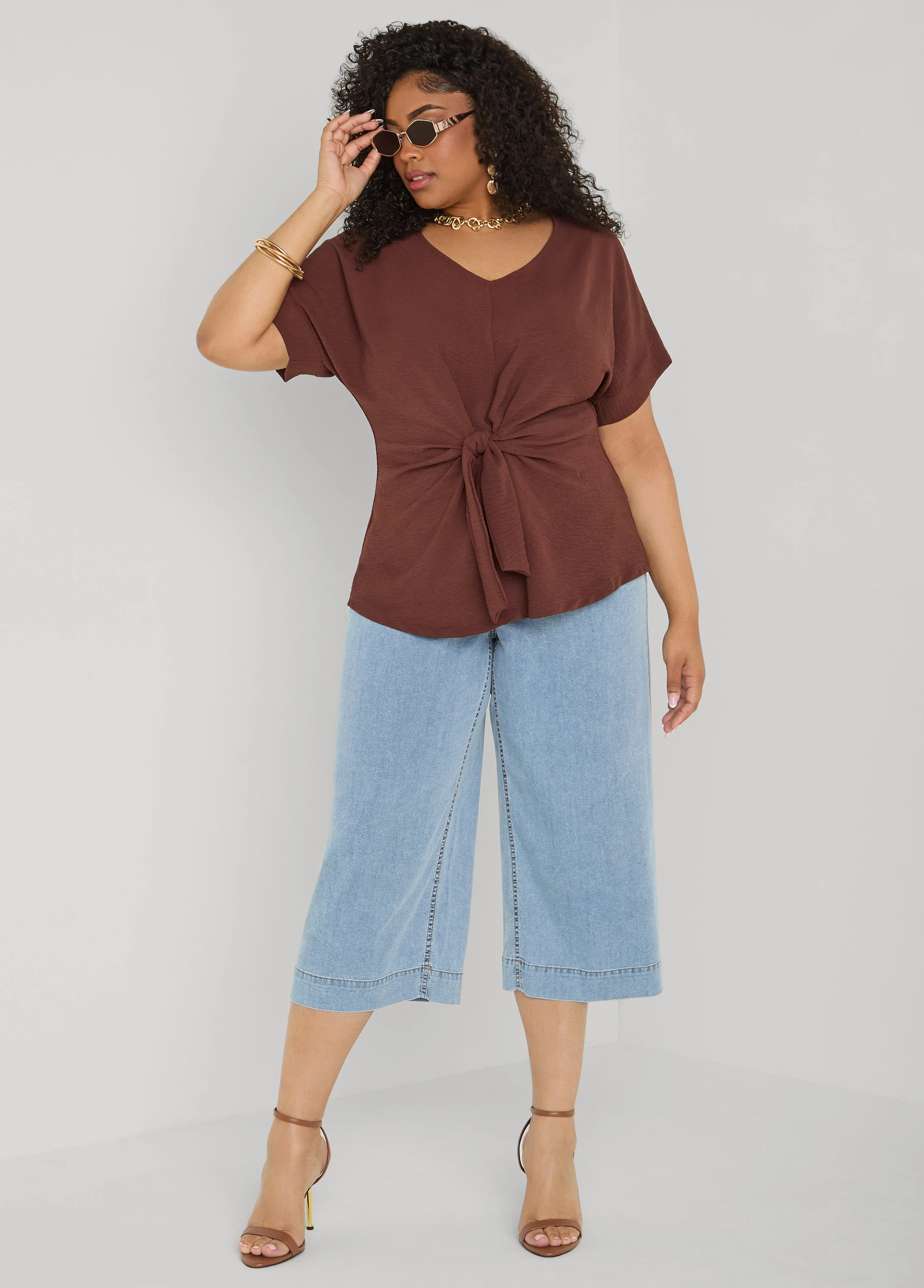 Tie Front V Neck Top - Image 7