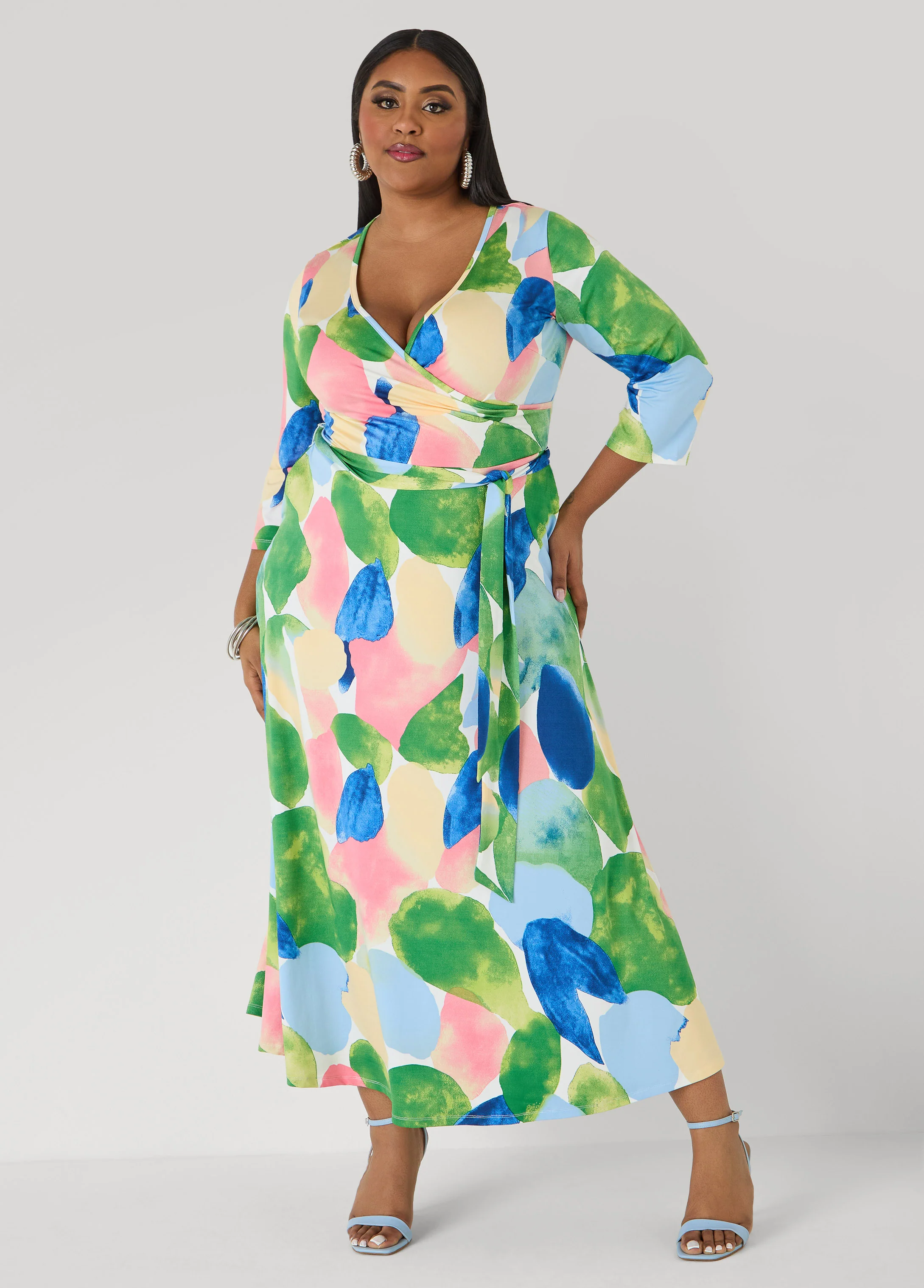 Watercolor Faux Wrap Maxi Dress - Image 3