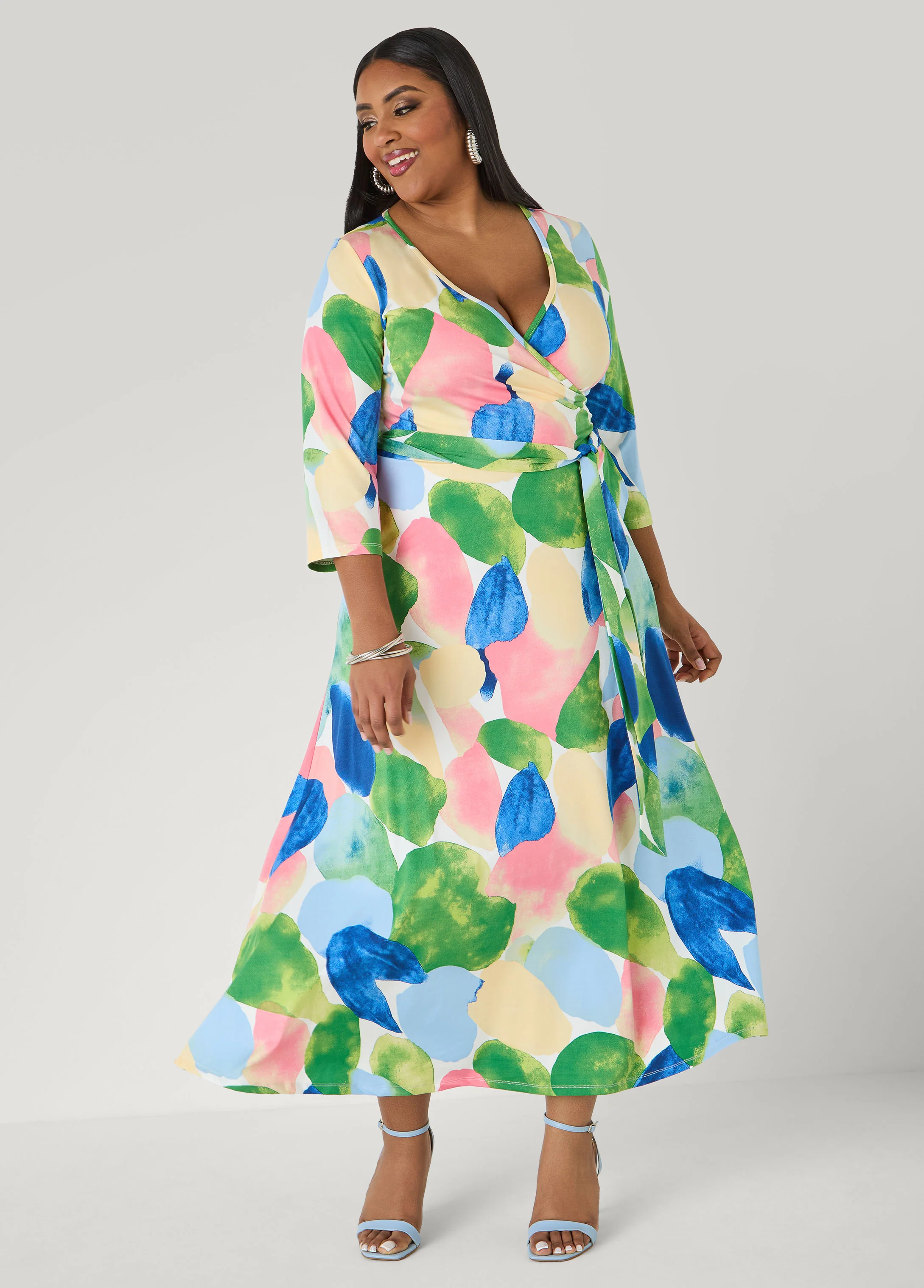 Watercolor Faux Wrap Maxi Dress - Image 4