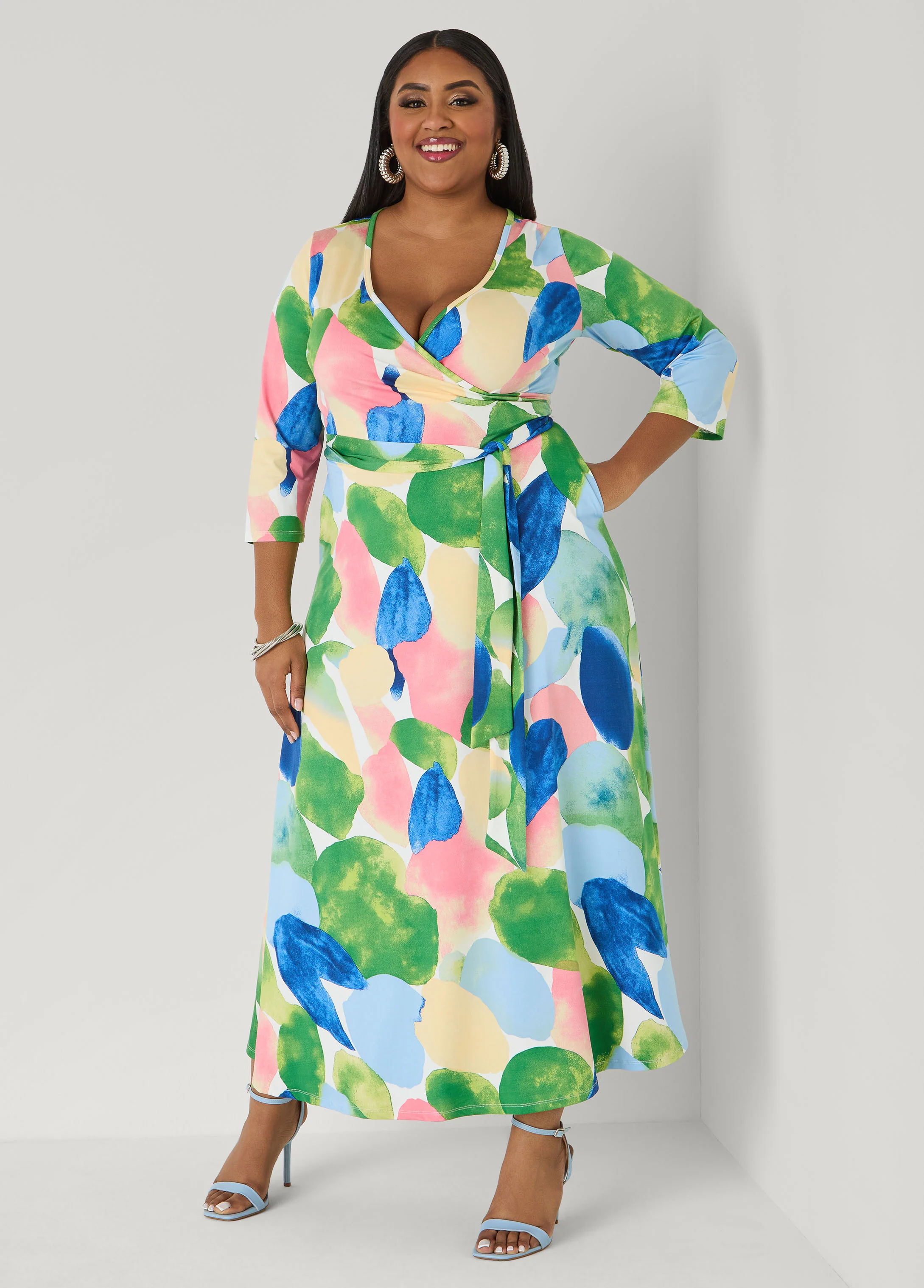 Watercolor Faux Wrap Maxi Dress - Image 5
