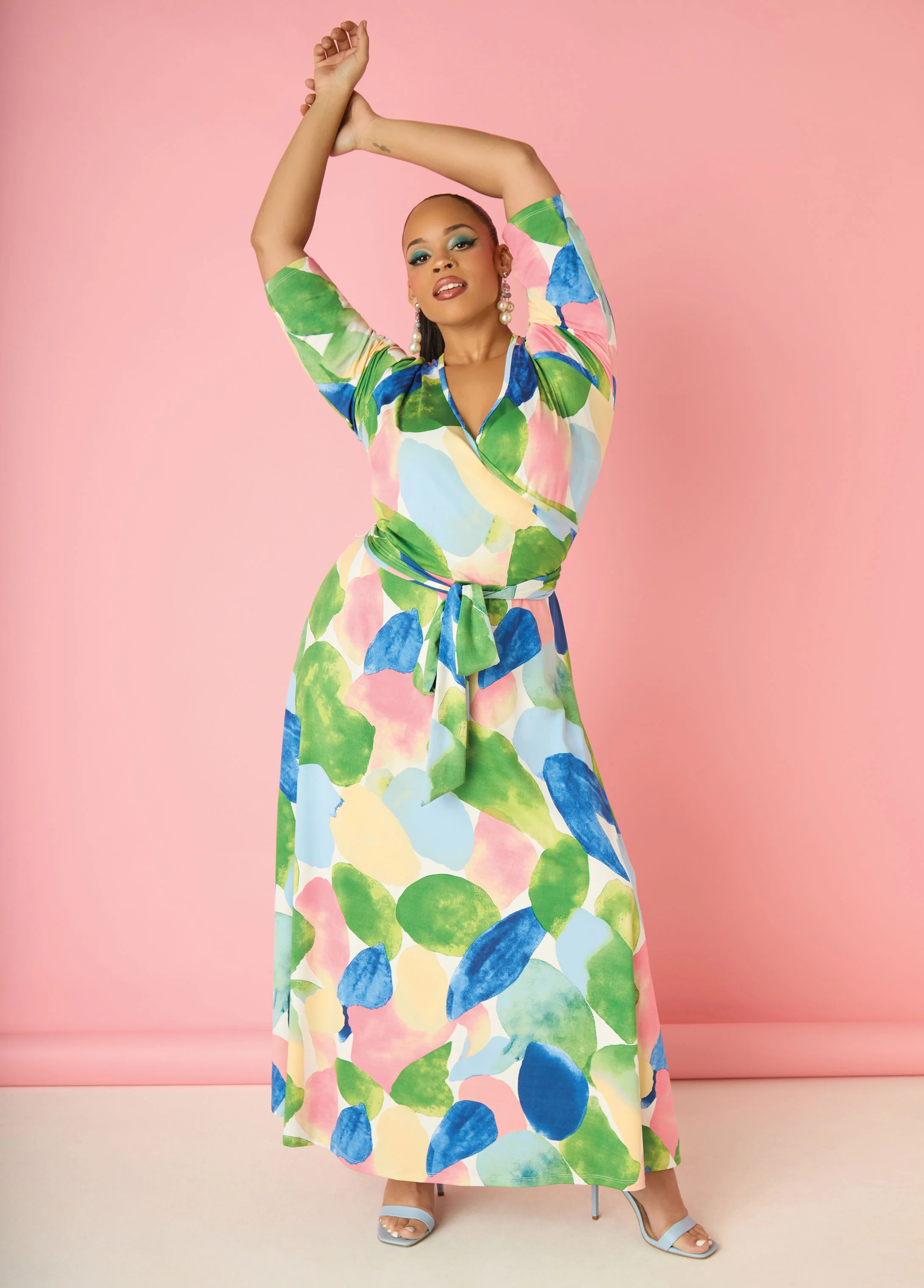Watercolor Faux Wrap Maxi Dress - Image 6