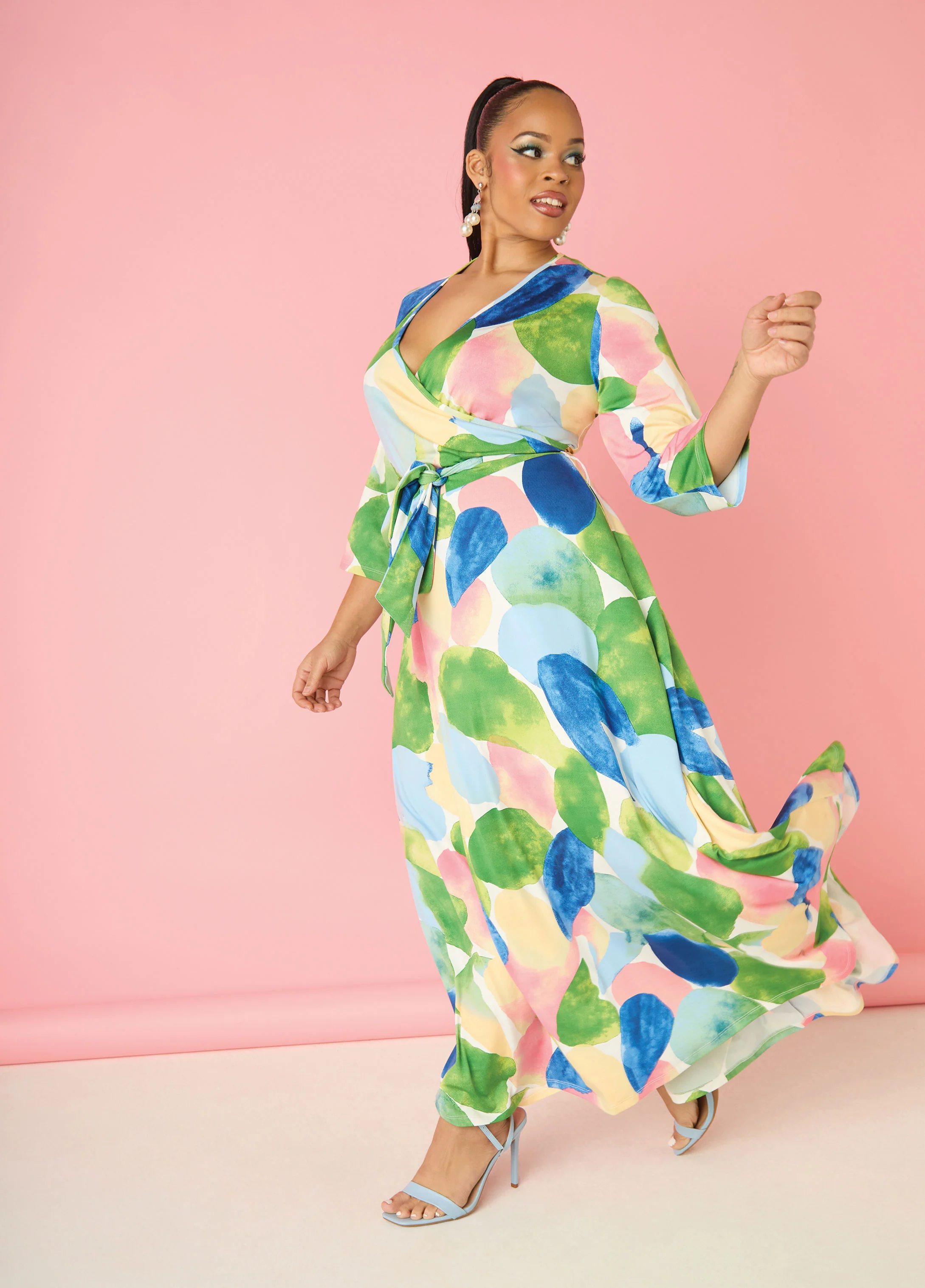 Watercolor Faux Wrap Maxi Dress - Image 7