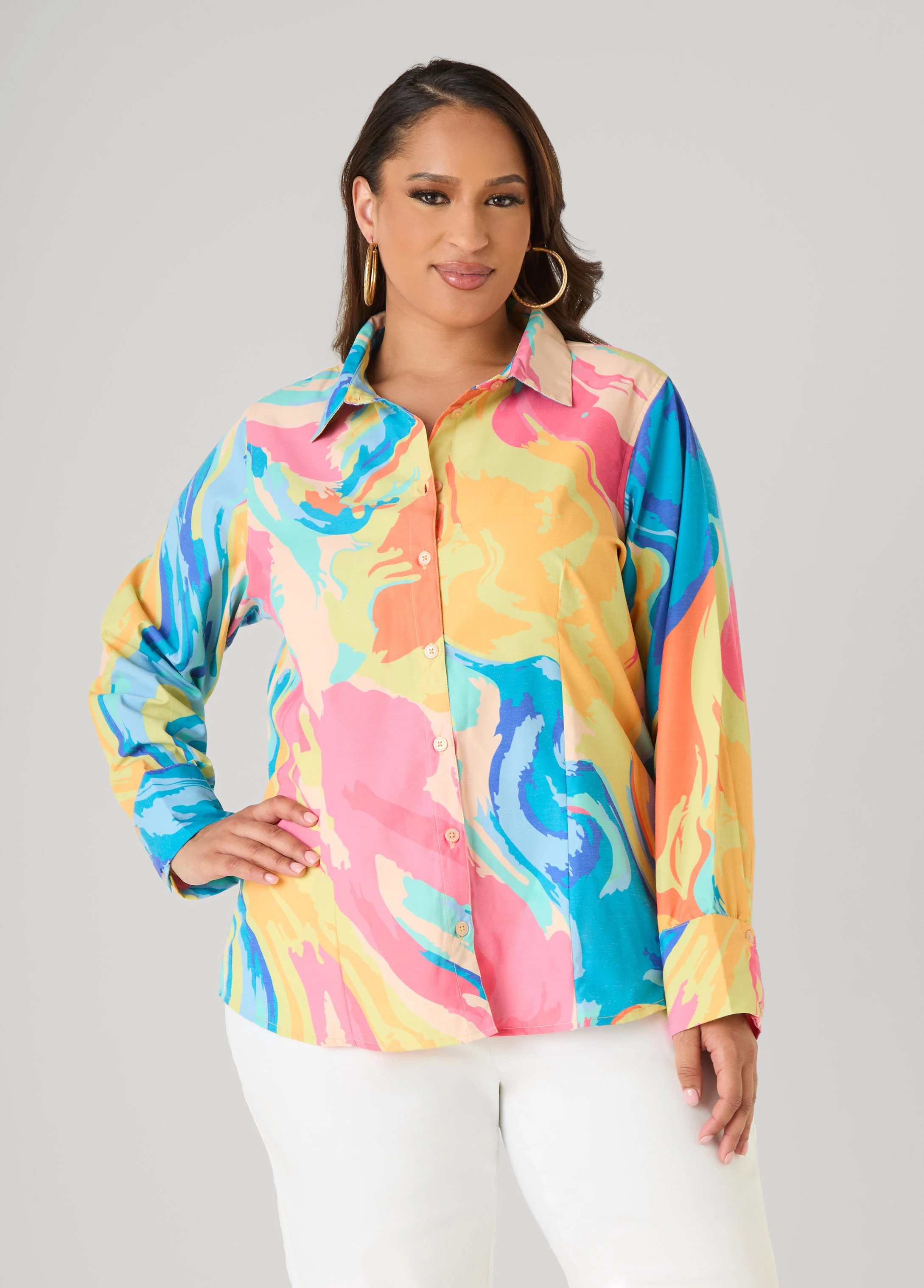 Watercolor Print Collared Shirt