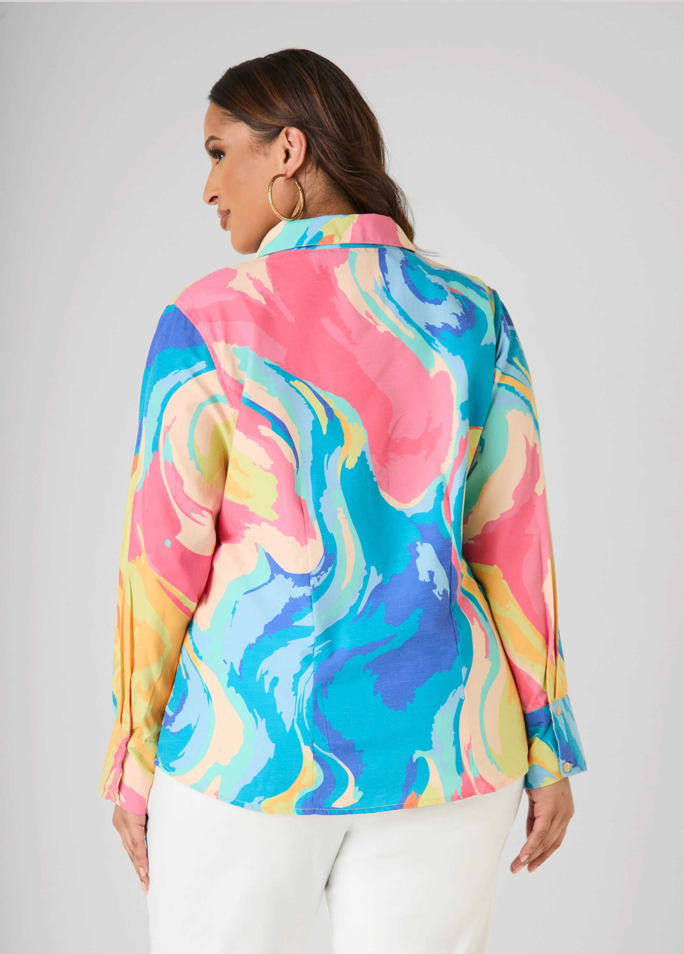 Watercolor Print Collared Shirt - Image 2