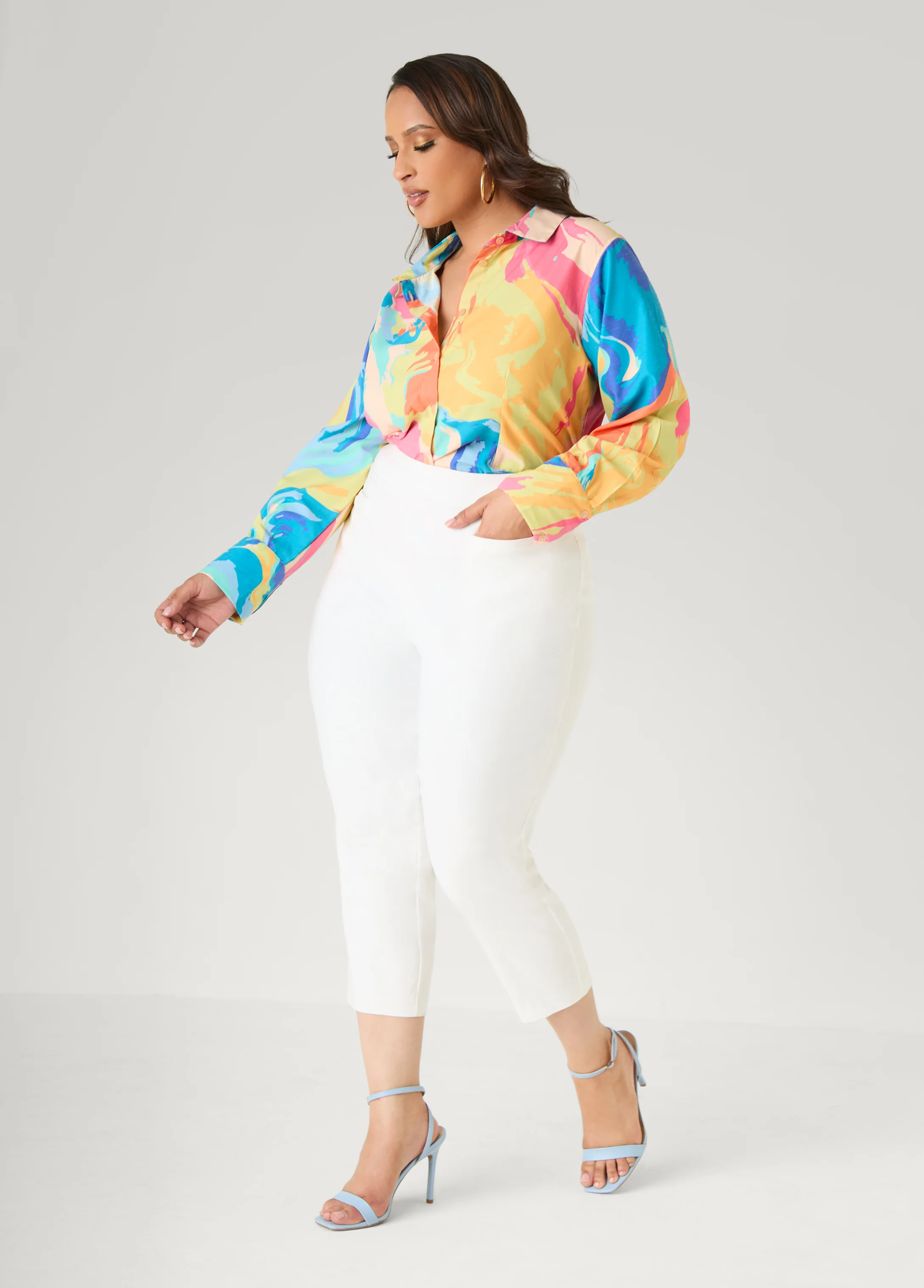 Watercolor Print Collared Shirt - Image 3