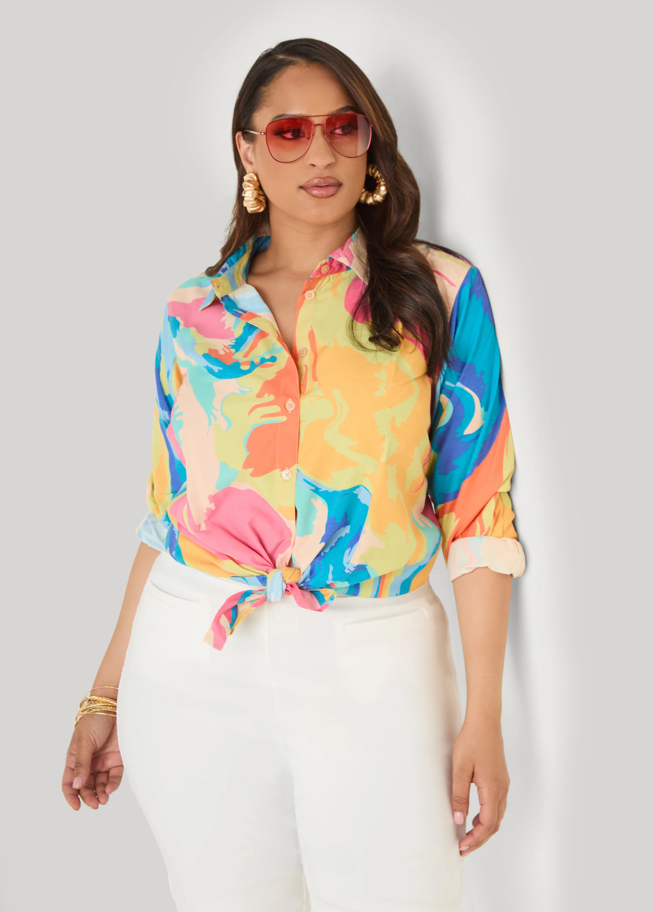 Watercolor Print Collared Shirt - Image 4
