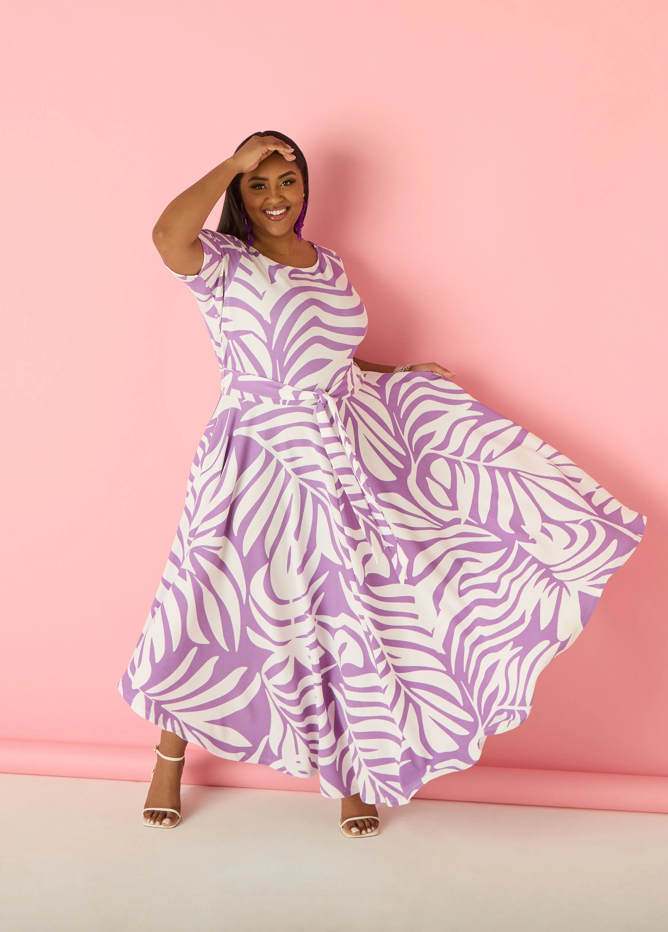 Ruched Leaf Print A Line Dress - Image 3