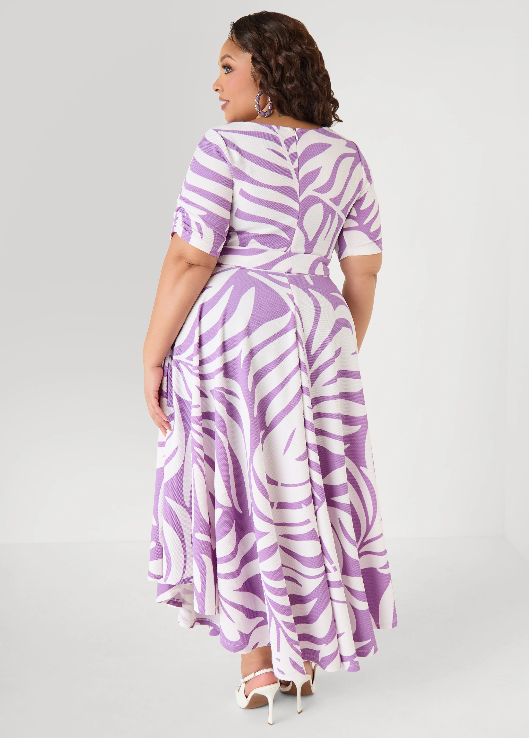 Ruched Leaf Print A Line Dress - Image 6