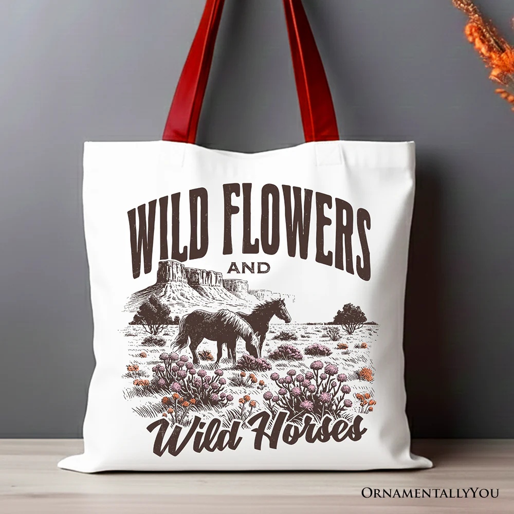 Wild Flowers And Horses Tote Bag