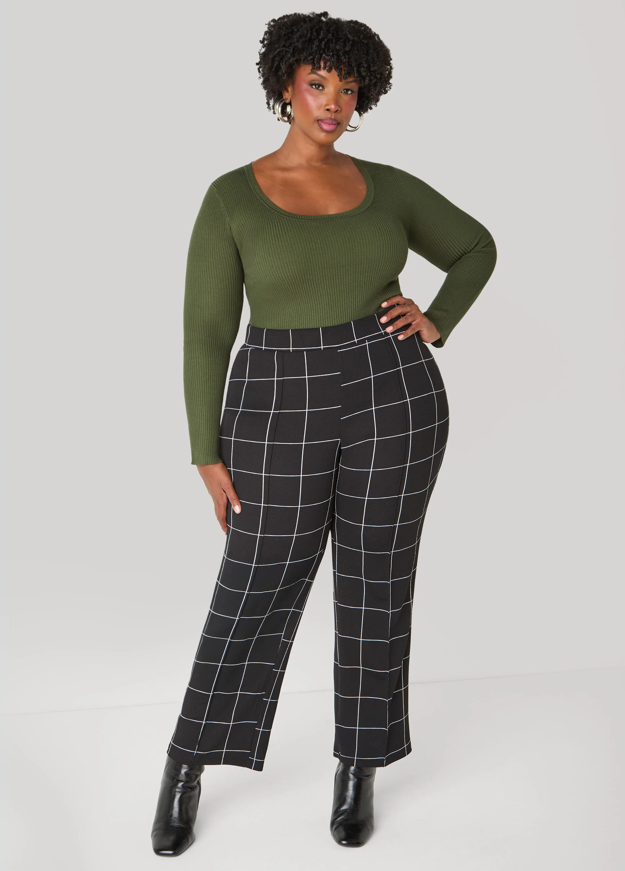 Textured Windowpane Print Pants - Image 3
