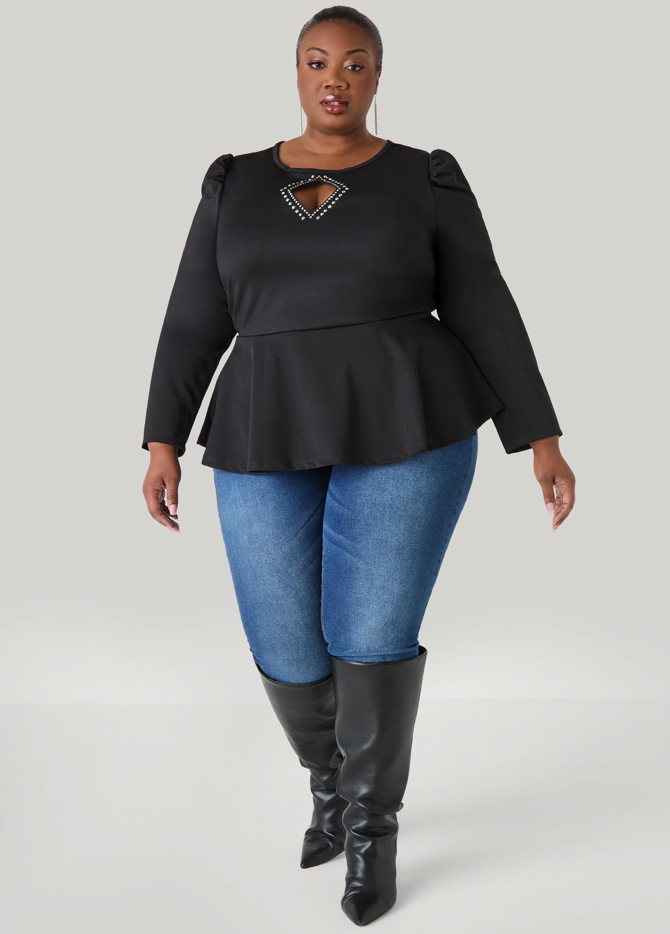 Cutout Embellished Peplum Top - Image 3